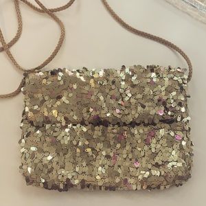 Gold Sequin Party Clutch with Strap